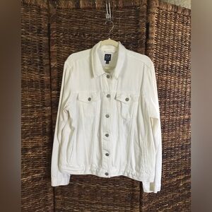 GAP WOMEN NWT DENIM JACKET BRIGHT WHITE SILVER METAL LOGO BUTTONS POCKETS